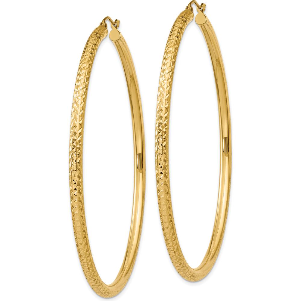 14K Yellow Gold 65mm Diamond-Cut 3mm Round Hoop Earrings - Polished Finish by 0