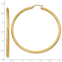 14K Yellow Gold 65mm Diamond-Cut 3mm Round Hoop Earrings - Polished Finish by 0