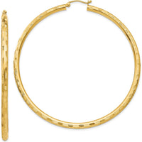14K Yellow Gold 65mm Diamond-Cut Hoop Earrings - Polished Finish by 0