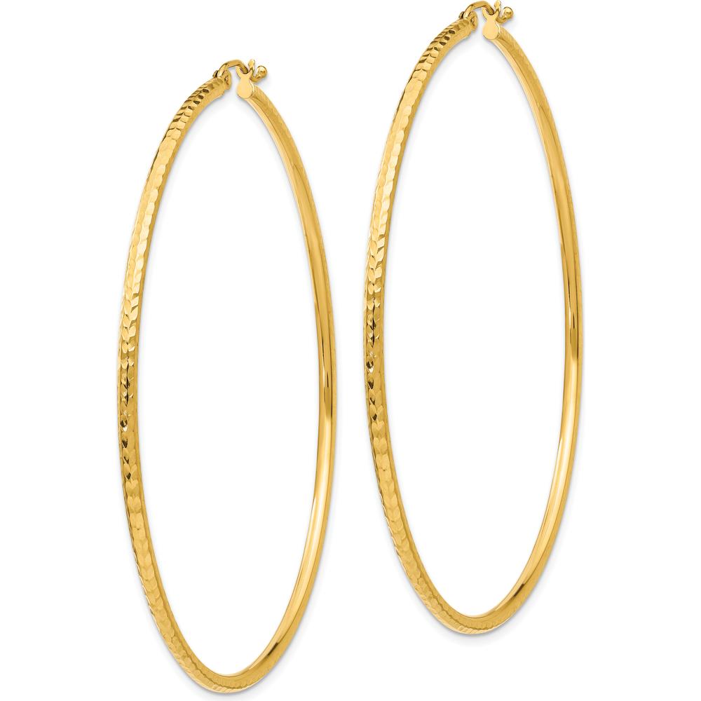 14K Yellow Gold 65mm Diamond-cut Large Hoop Earrings - Polished Finish by 0