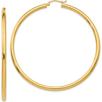 14K Yellow Gold 65mm Polished Tube Hoop Earrings - 3mm Thickness by 0