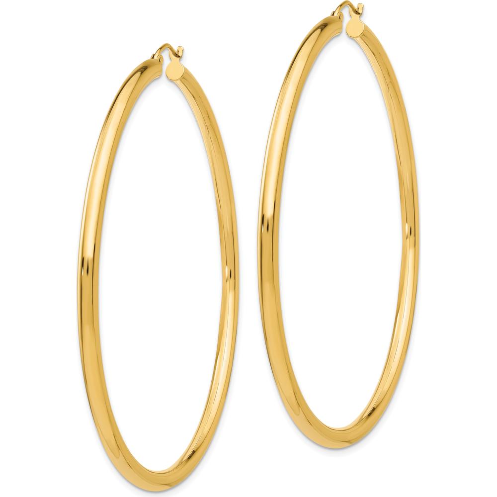 14K Yellow Gold 65mm Polished Tube Hoop Earrings - 3mm Thickness by 0