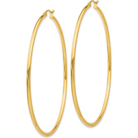 14K Yellow Gold 65mm Polished Tube Hoop Earrings - Lightweight Design by 0