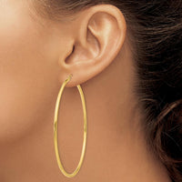 14K Yellow Gold 65mm Polished Tube Hoop Earrings - Lightweight Design by 0