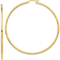 14K Yellow Gold 65mm Polished Tube Hoop Earrings by 0