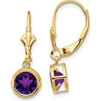 14K Yellow Gold 6mm Amethyst Drop Leverback Earrings - 1.5 Carat Total Gem Weight by Monteluci Fine Jewelry