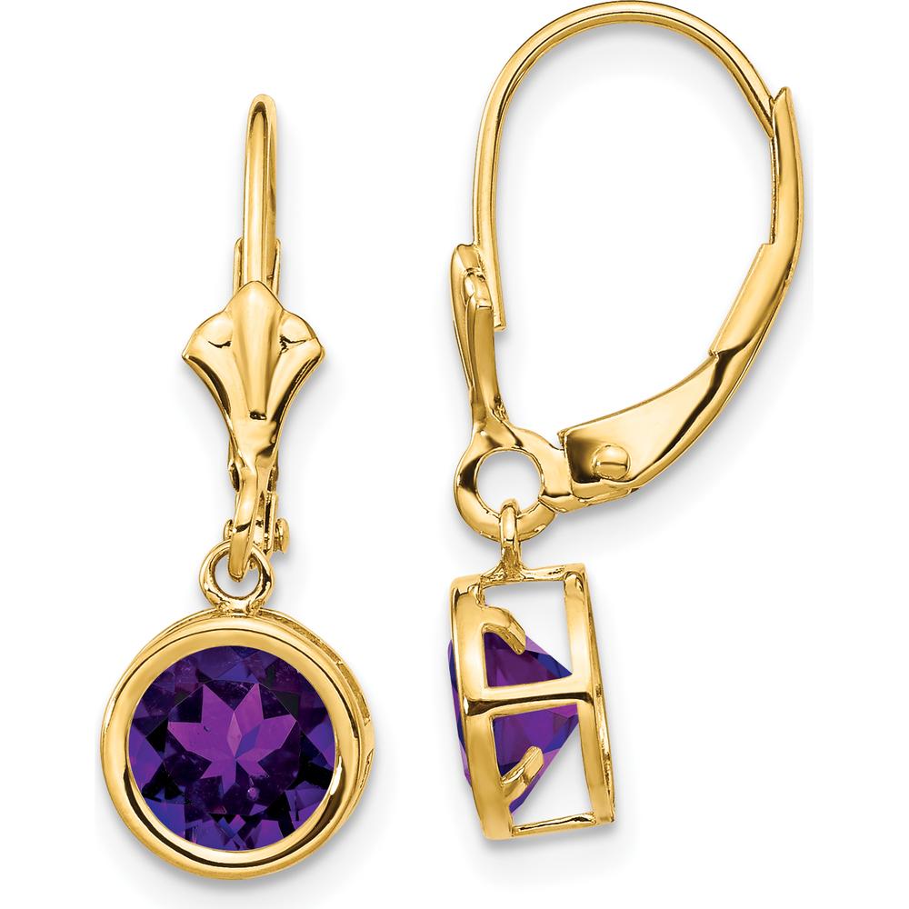 14K Yellow Gold 6mm Amethyst Drop Leverback Earrings - 1.5 Carat Total Gem Weight by Monteluci Fine Jewelry