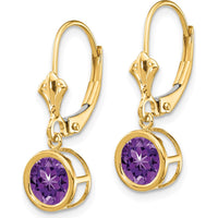 14K Yellow Gold 6mm Amethyst Drop Leverback Earrings - 1.5 Carat Total Gem Weight by Monteluci Fine Jewelry