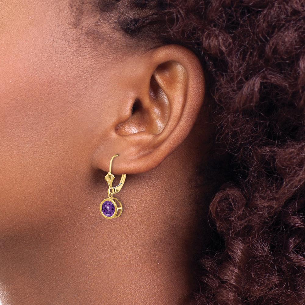 14K Yellow Gold 6mm Amethyst Drop Leverback Earrings - 1.5 Carat Total Gem Weight by Monteluci Fine Jewelry