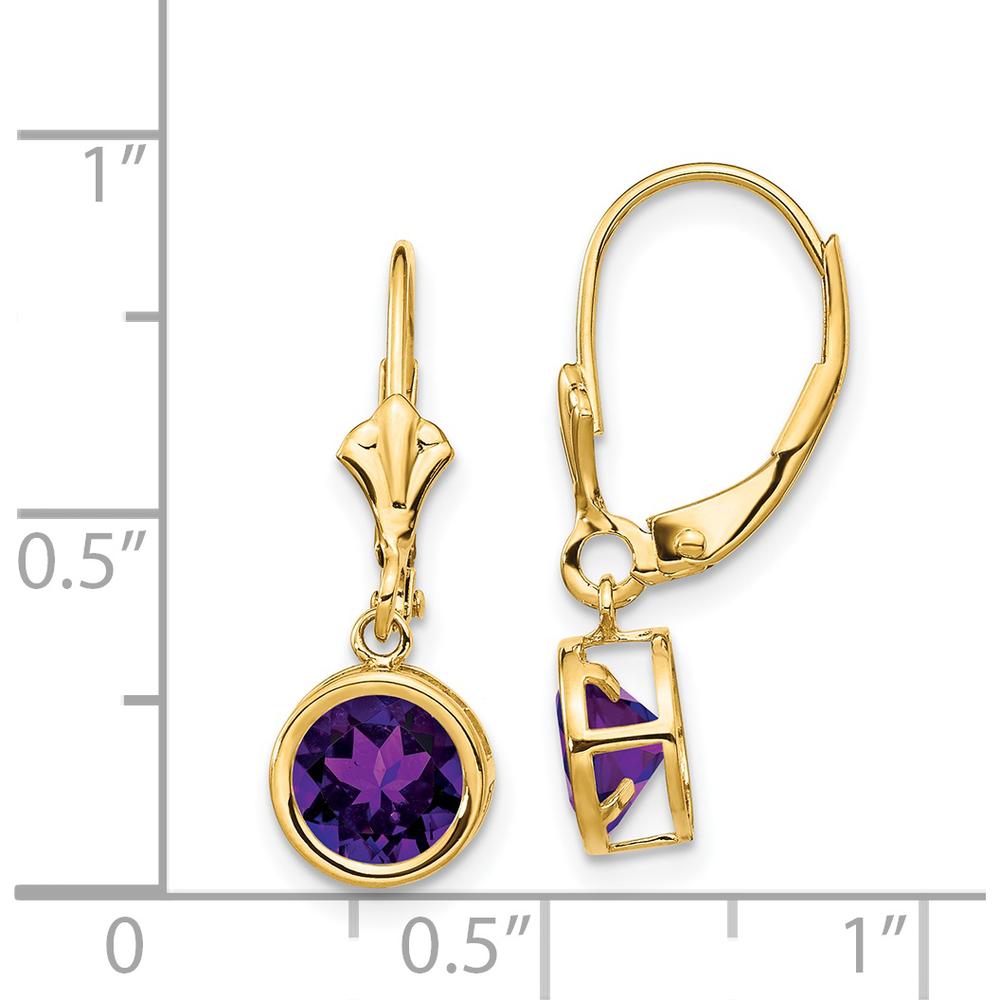 14K Yellow Gold 6mm Amethyst Drop Leverback Earrings - 1.5 Carat Total Gem Weight by Monteluci Fine Jewelry