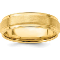 14K Yellow Gold 6mm Brushed Satin Comfort Fit Wedding Band - Modern Design with Polished Edges by Luciano & Cie