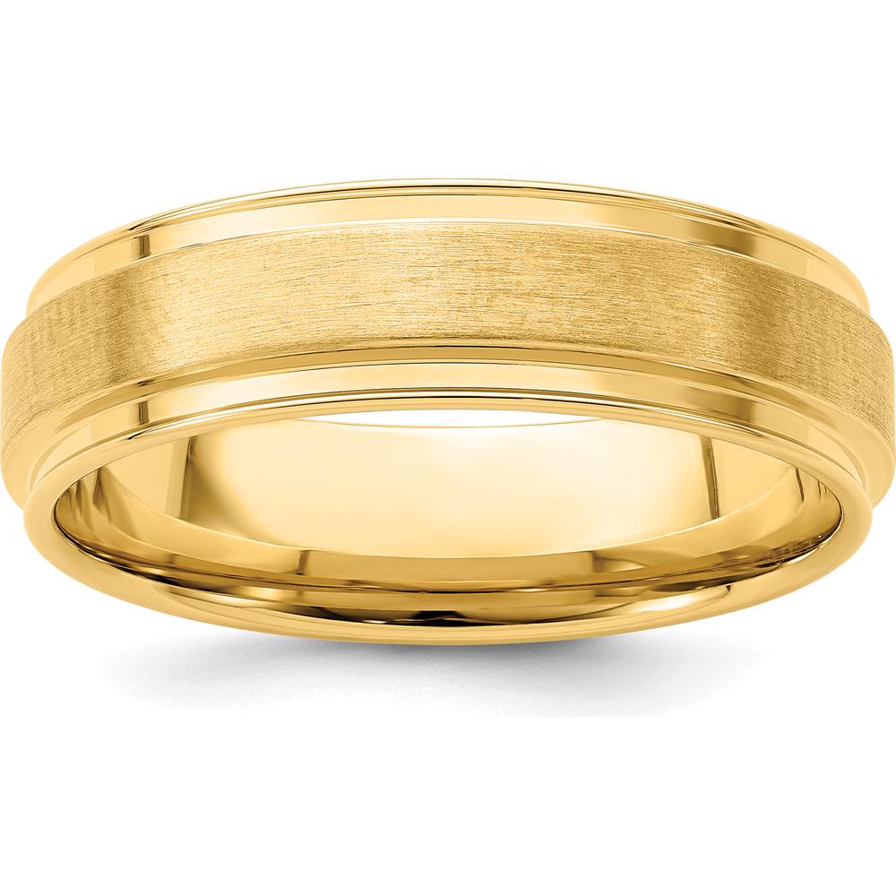 14K Yellow Gold 6mm Brushed Satin Comfort Fit Wedding Band - Modern Design with Polished Edges by Luciano & Cie