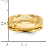 14K Yellow Gold 6mm Brushed Satin Wedding Band with Polished Milgrain Grooved Edge by Luciano & Cie