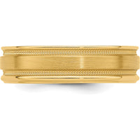 14K Yellow Gold 6mm Brushed Satin Wedding Band with Polished Milgrain Grooved Edge by Luciano & Cie