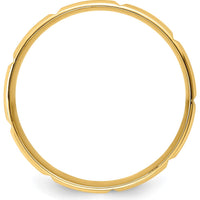 14K Yellow Gold 6mm Comfort Fit Wedding Band with Brushed and Polished Beveled Edge and Vertical Lines by Luciano & Cie