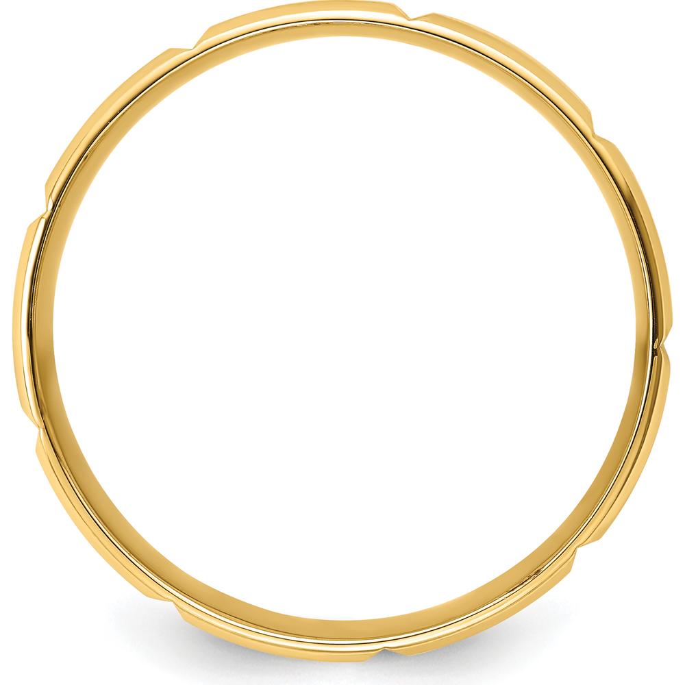 14K Yellow Gold 6mm Comfort Fit Wedding Band with Brushed and Polished Beveled Edge and Vertical Lines by Luciano & Cie