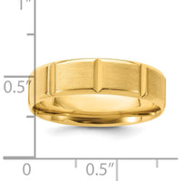 14K Yellow Gold 6mm Comfort Fit Wedding Band with Brushed and Polished Beveled Edge and Vertical Lines by Luciano & Cie