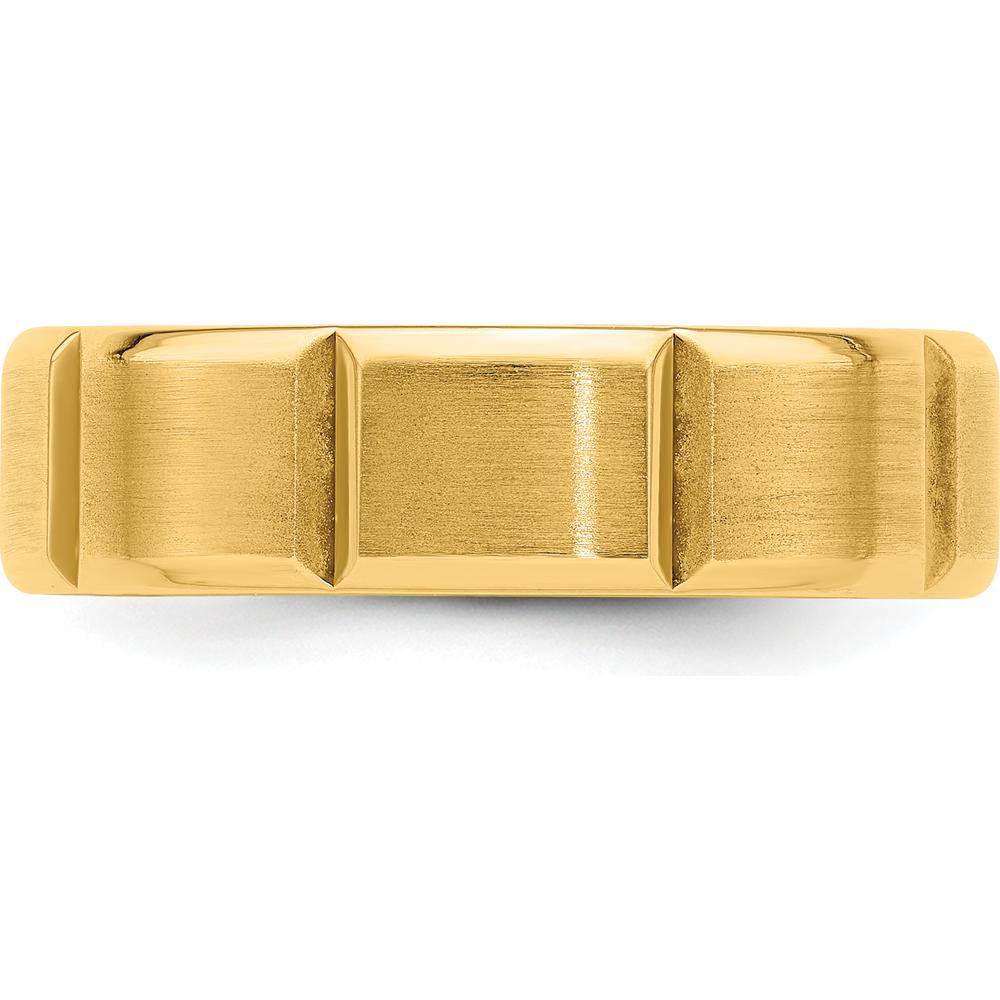 14K Yellow Gold 6mm Comfort Fit Wedding Band with Brushed and Polished Beveled Edge and Vertical Lines by Luciano & Cie