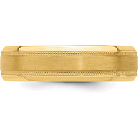 14K Yellow Gold 6mm Comfort Fit Wedding Band with Brushed Satin and Polished Milgrain Grooved Edge by Luciano & Cie