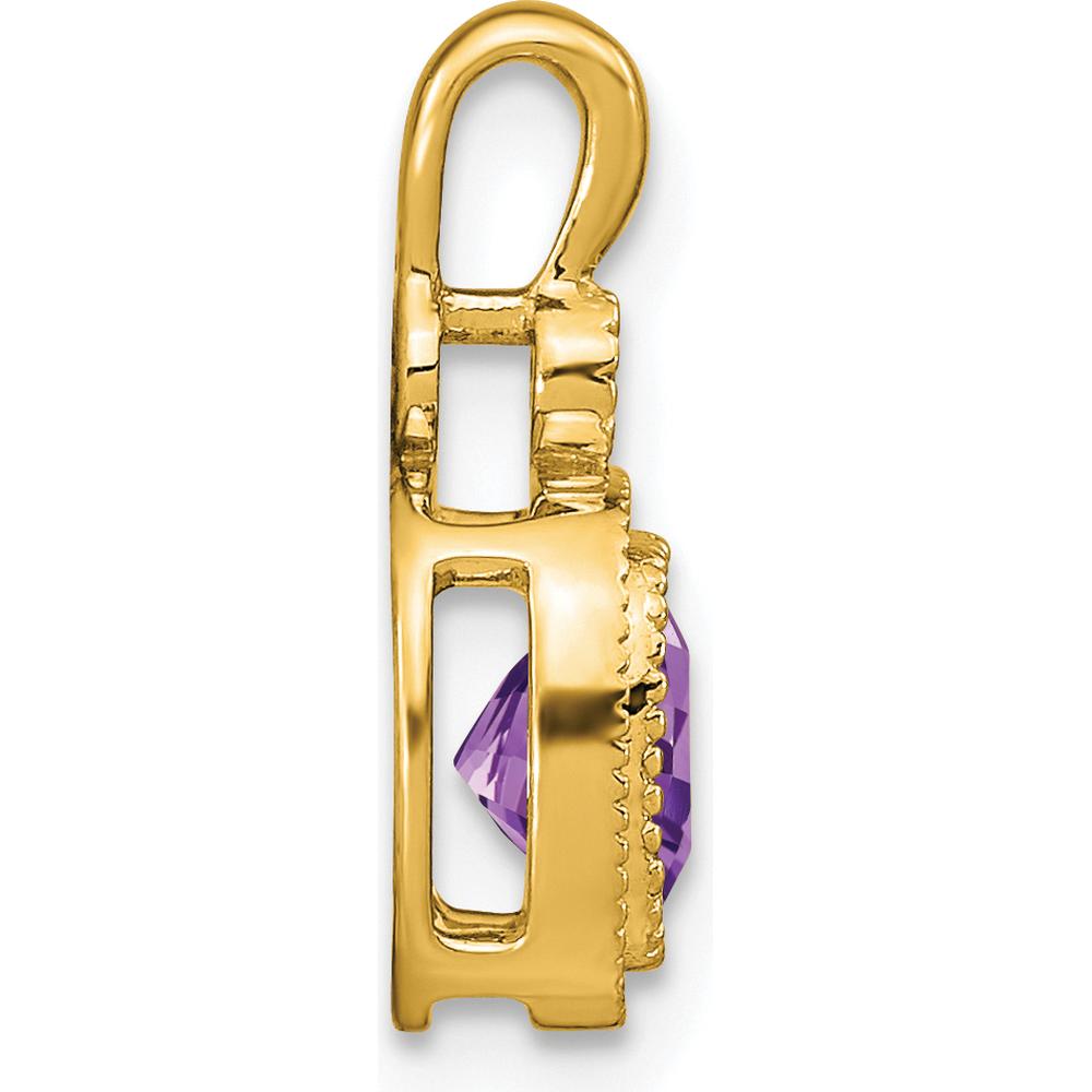 14K Yellow Gold 6mm Cushion Amethyst and Round Diamond Pendant - 0.86 Carat Amethyst, 0.015 Carat Diamond by Lumare Gioia