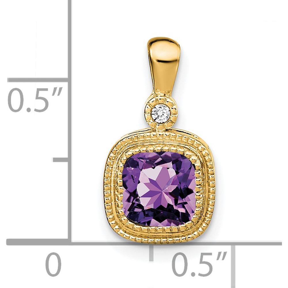 14K Yellow Gold 6mm Cushion Amethyst and Round Diamond Pendant - 0.86 Carat Amethyst, 0.015 Carat Diamond by Lumare Gioia