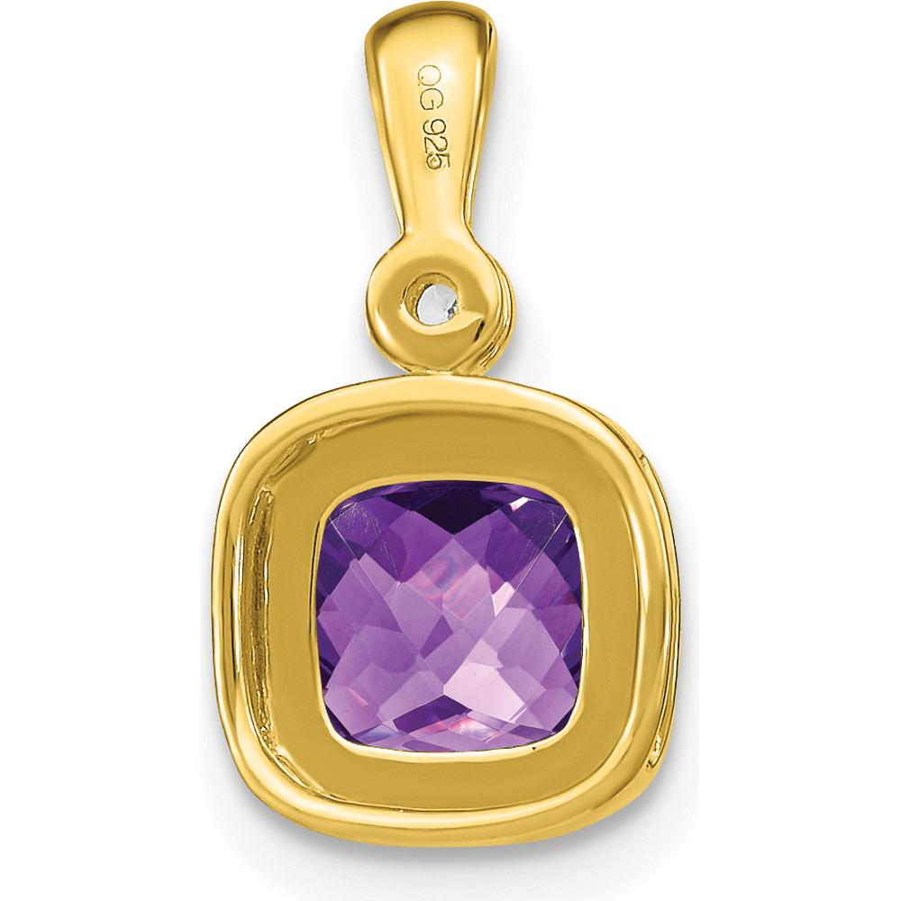 14K Yellow Gold 6mm Cushion Amethyst and Round Diamond Pendant - 0.86 Carat Amethyst, 0.015 Carat Diamond by Lumare Gioia