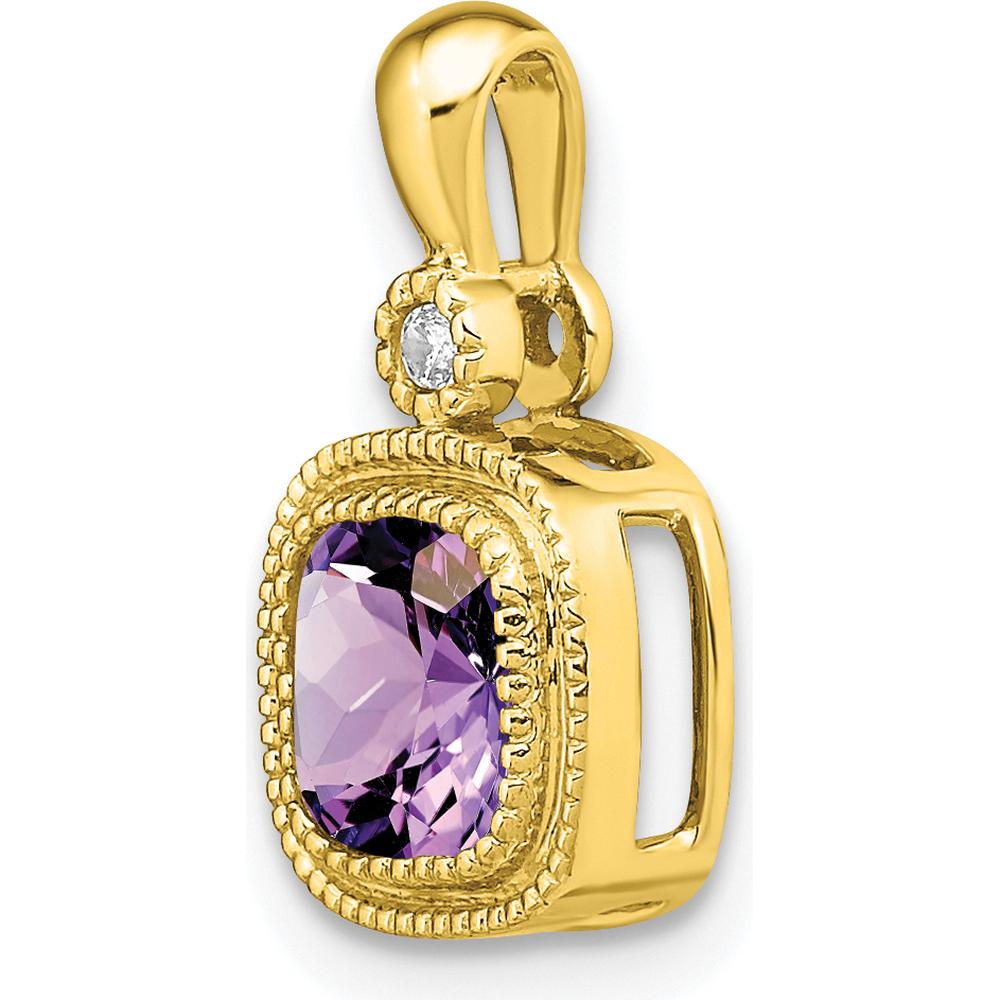 14K Yellow Gold 6mm Cushion Amethyst and Round Diamond Pendant - 0.86 Carat Amethyst, 0.015 Carat Diamond by Lumare Gioia