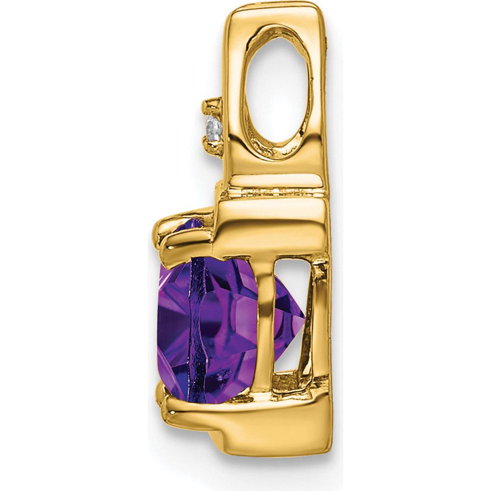 14K Yellow Gold 6mm Cushion Amethyst and Round Diamond Pendant by Lumare Gioia