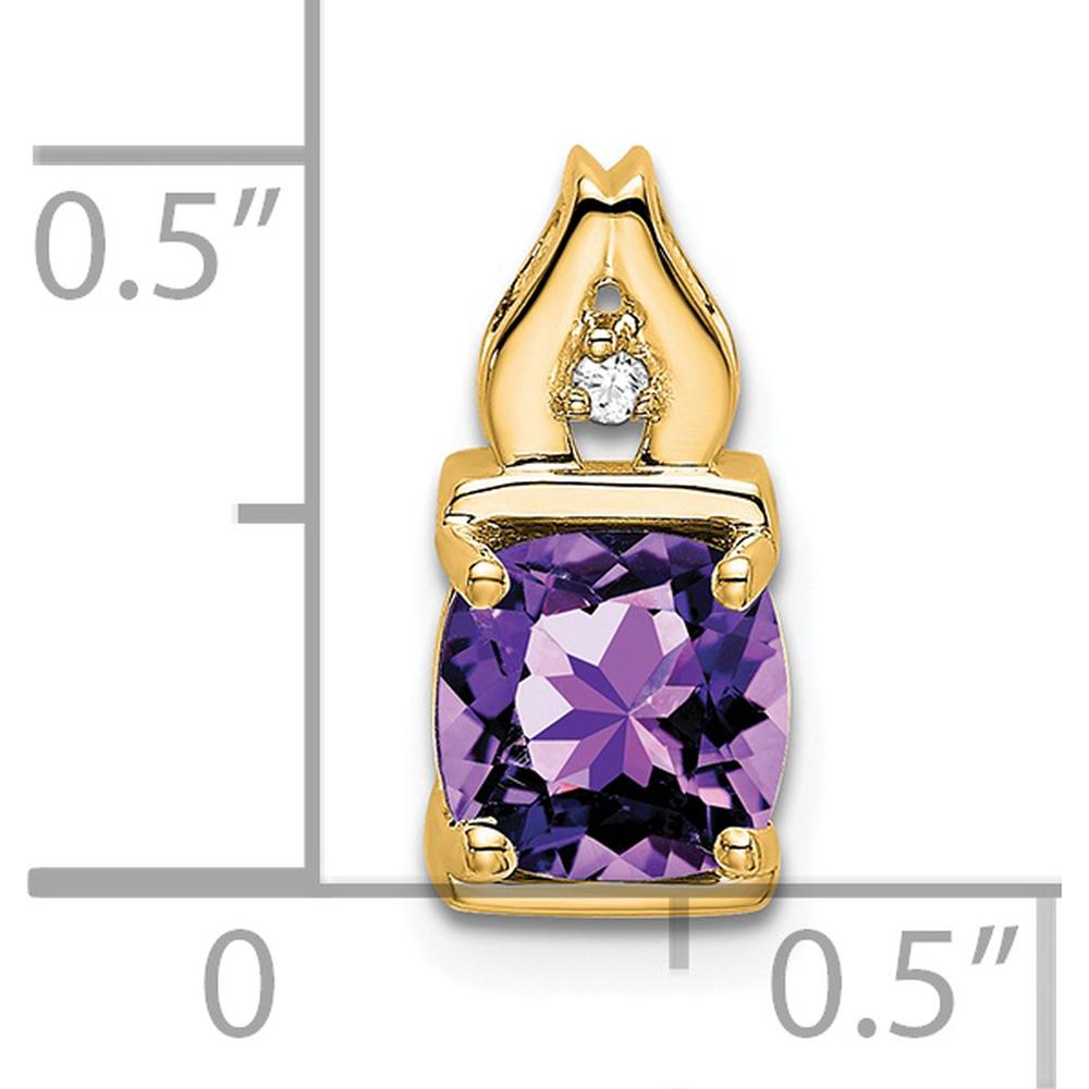14K Yellow Gold 6mm Cushion Amethyst and Round Diamond Pendant by Lumare Gioia