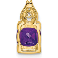 14K Yellow Gold 6mm Cushion Amethyst and Round Diamond Pendant by Lumare Gioia