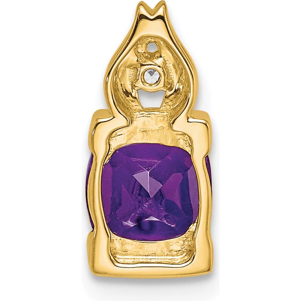 14K Yellow Gold 6mm Cushion Amethyst and Round Diamond Pendant by Lumare Gioia