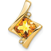 14K Yellow Gold 6mm Cushion Citrine and Diamond Chain Slide Pendant - 1.25 Carat Total Citrine Weight by Lumare Gioia