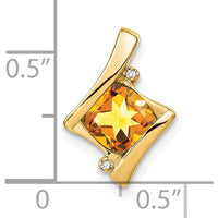 14K Yellow Gold 6mm Cushion Citrine and Diamond Chain Slide Pendant - 1.25 Carat Total Citrine Weight by Lumare Gioia
