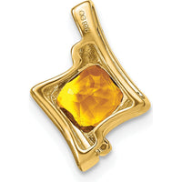 14K Yellow Gold 6mm Cushion Citrine and Diamond Chain Slide Pendant - 1.25 Carat Total Citrine Weight by Lumare Gioia