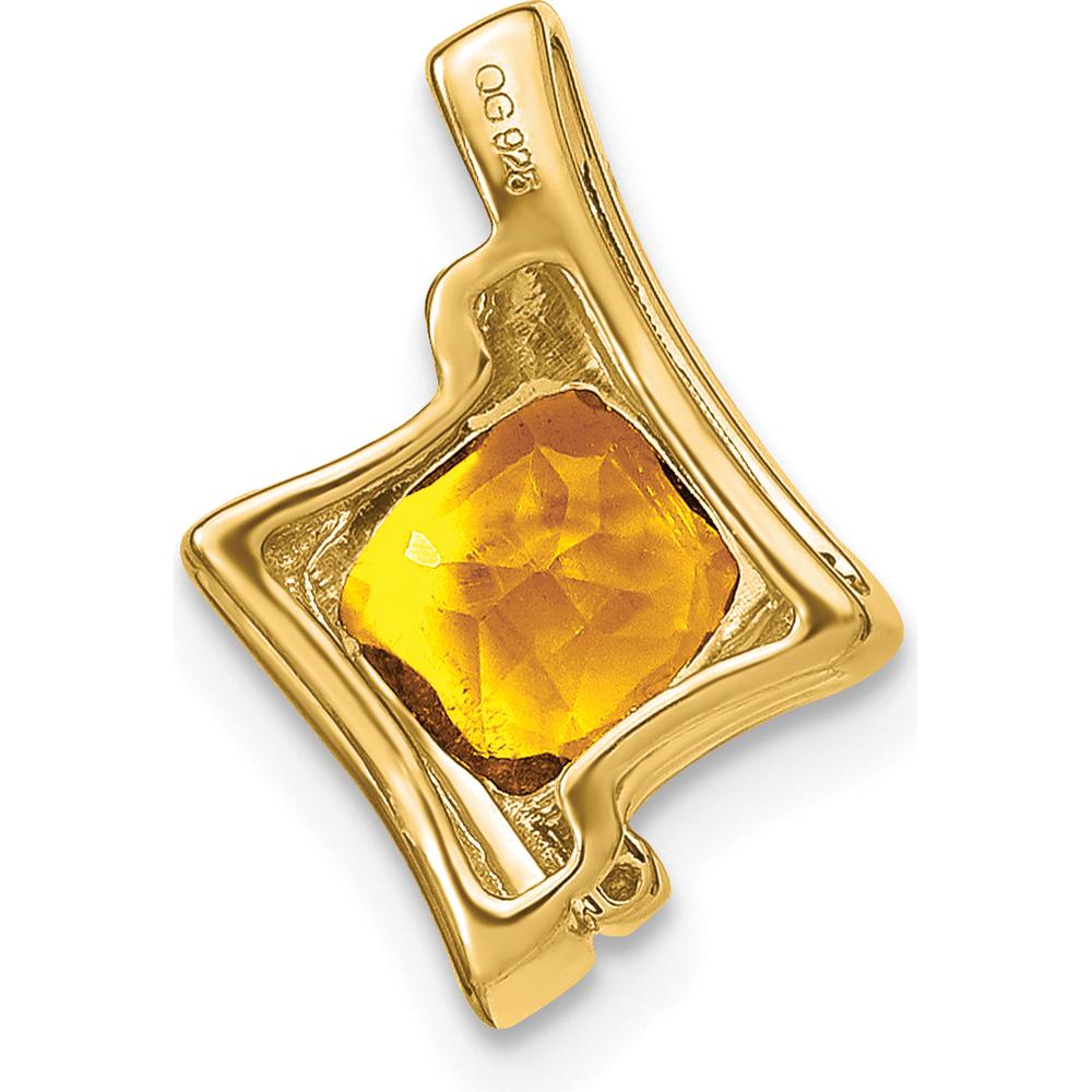 14K Yellow Gold 6mm Cushion Citrine and Diamond Chain Slide Pendant - 1.25 Carat Total Citrine Weight by Lumare Gioia
