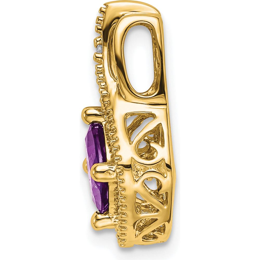 14K Yellow Gold 6mm Cushion Cut Amethyst and Diamond Pendant - 0.73 Carat Amethyst, 0.005 Carat Diamond by Lumare Gioia