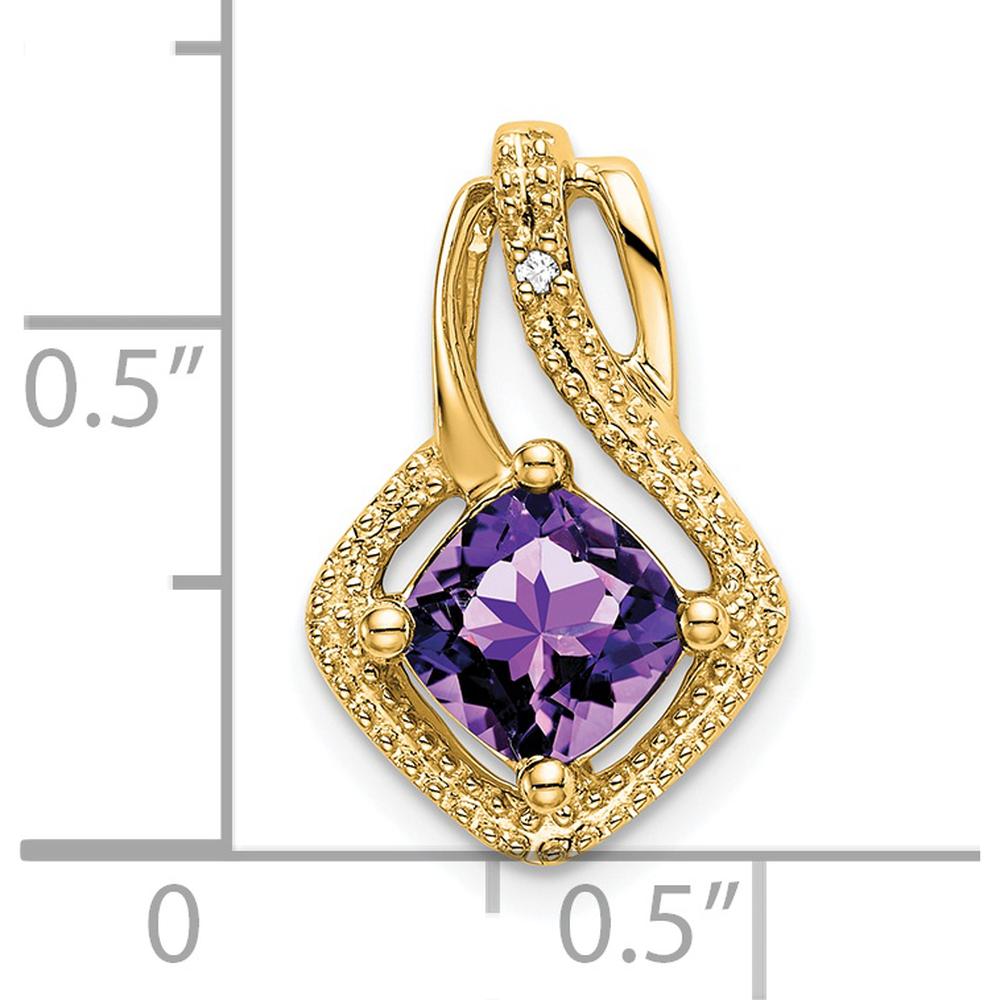 14K Yellow Gold 6mm Cushion Cut Amethyst and Diamond Pendant - 0.73 Carat Amethyst, 0.005 Carat Diamond by Lumare Gioia