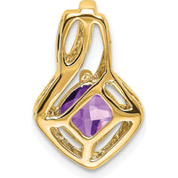 14K Yellow Gold 6mm Cushion Cut Amethyst and Diamond Pendant - 0.73 Carat Amethyst, 0.005 Carat Diamond by Lumare Gioia