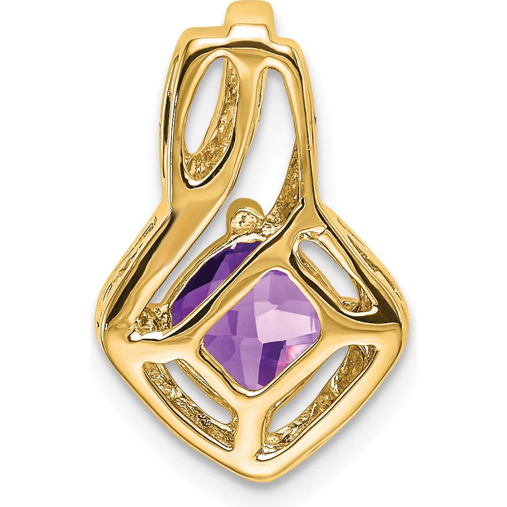 14K Yellow Gold 6mm Cushion Cut Amethyst and Diamond Pendant - 0.73 Carat Amethyst, 0.005 Carat Diamond by Lumare Gioia