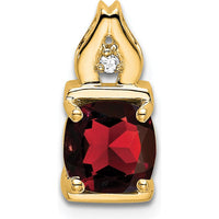 14K Yellow Gold 6mm Cushion-Cut Garnet Pendant with Round Diamond Accent - 0.9 Carat Garnet, 0.01 Carat Diamond by Lumare Gioia