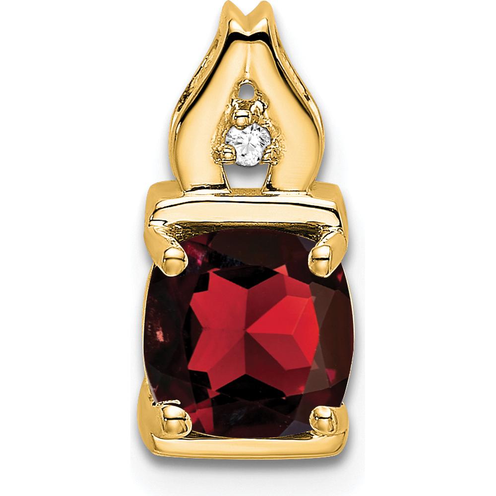 14K Yellow Gold 6mm Cushion-Cut Garnet Pendant with Round Diamond Accent - 0.9 Carat Garnet, 0.01 Carat Diamond by Lumare Gioia