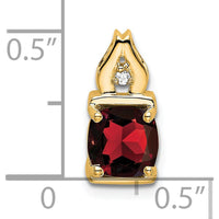 14K Yellow Gold 6mm Cushion-Cut Garnet Pendant with Round Diamond Accent - 0.9 Carat Garnet, 0.01 Carat Diamond by Lumare Gioia