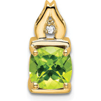 14K Yellow Gold 6mm Cushion Cut Peridot Pendant with Round Diamond Accent - 0.9 Carat Peridot, 0.01 Carat Diamond by Lumare Gioia