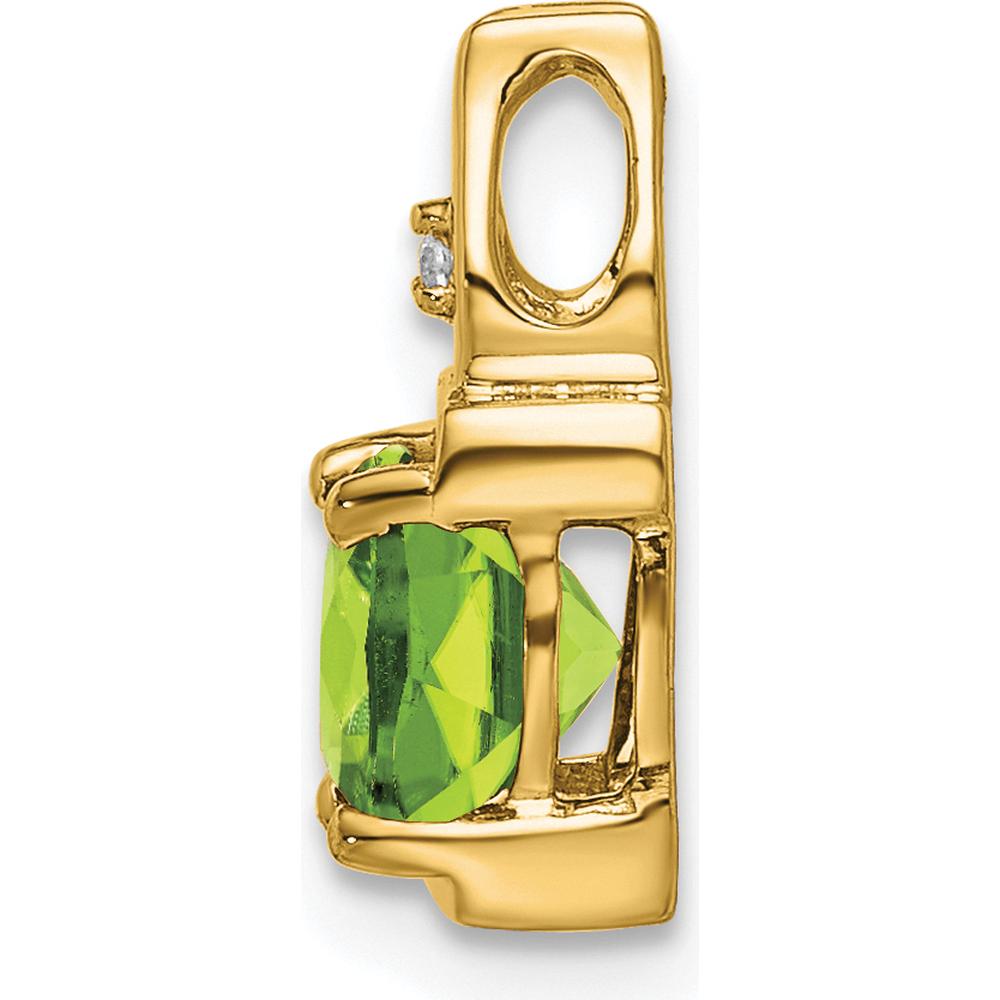 14K Yellow Gold 6mm Cushion Cut Peridot Pendant with Round Diamond Accent - 0.9 Carat Peridot, 0.01 Carat Diamond by Lumare Gioia