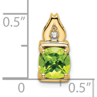 14K Yellow Gold 6mm Cushion Cut Peridot Pendant with Round Diamond Accent - 0.9 Carat Peridot, 0.01 Carat Diamond by Lumare Gioia