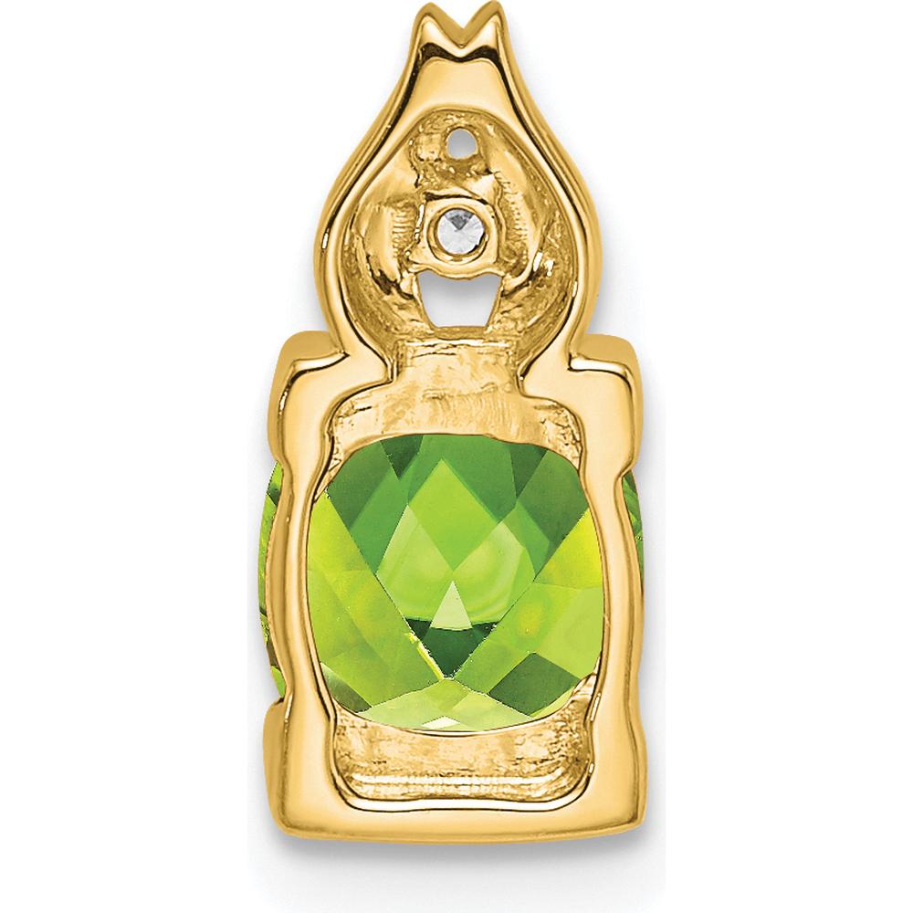 14K Yellow Gold 6mm Cushion Cut Peridot Pendant with Round Diamond Accent - 0.9 Carat Peridot, 0.01 Carat Diamond by Lumare Gioia