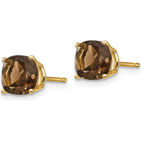 14K Yellow Gold 6mm Cushion Cut Smoky Quartz Stud Earrings - 0.90 Carat Total Gem Weight by Monteluci Fine Jewelry