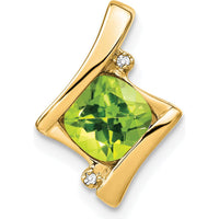 14K Yellow Gold 6mm Cushion Peridot Pendant with Round Diamonds - 1.25 Carat Peridot and 0.005 Carat Total Diamond Weight by Lumare Gioia