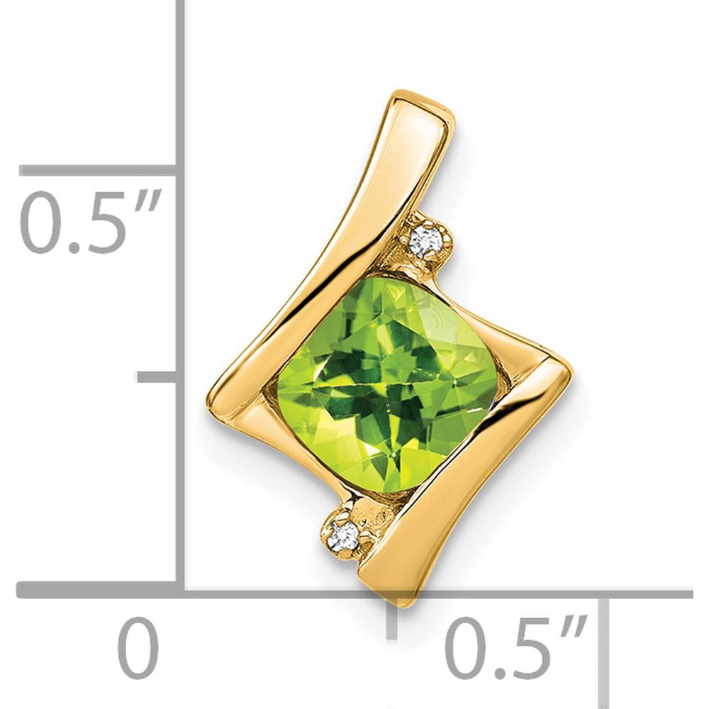 14K Yellow Gold 6mm Cushion Peridot Pendant with Round Diamonds - 1.25 Carat Peridot and 0.005 Carat Total Diamond Weight by Lumare Gioia