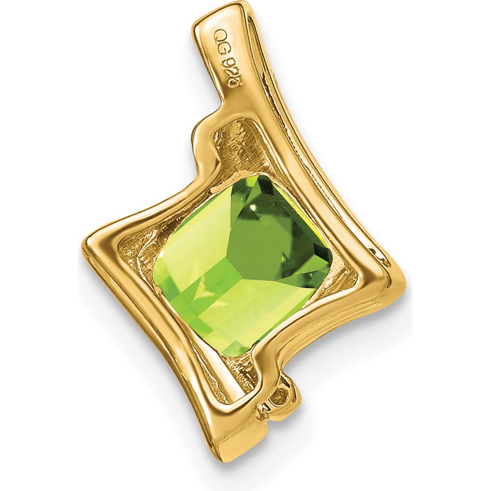 14K Yellow Gold 6mm Cushion Peridot Pendant with Round Diamonds - 1.25 Carat Peridot and 0.005 Carat Total Diamond Weight by Lumare Gioia
